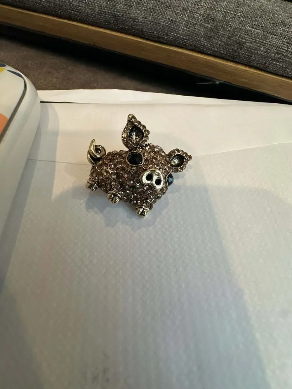Crystal Encrusted Pig Brooch with Gold-Tone Setting